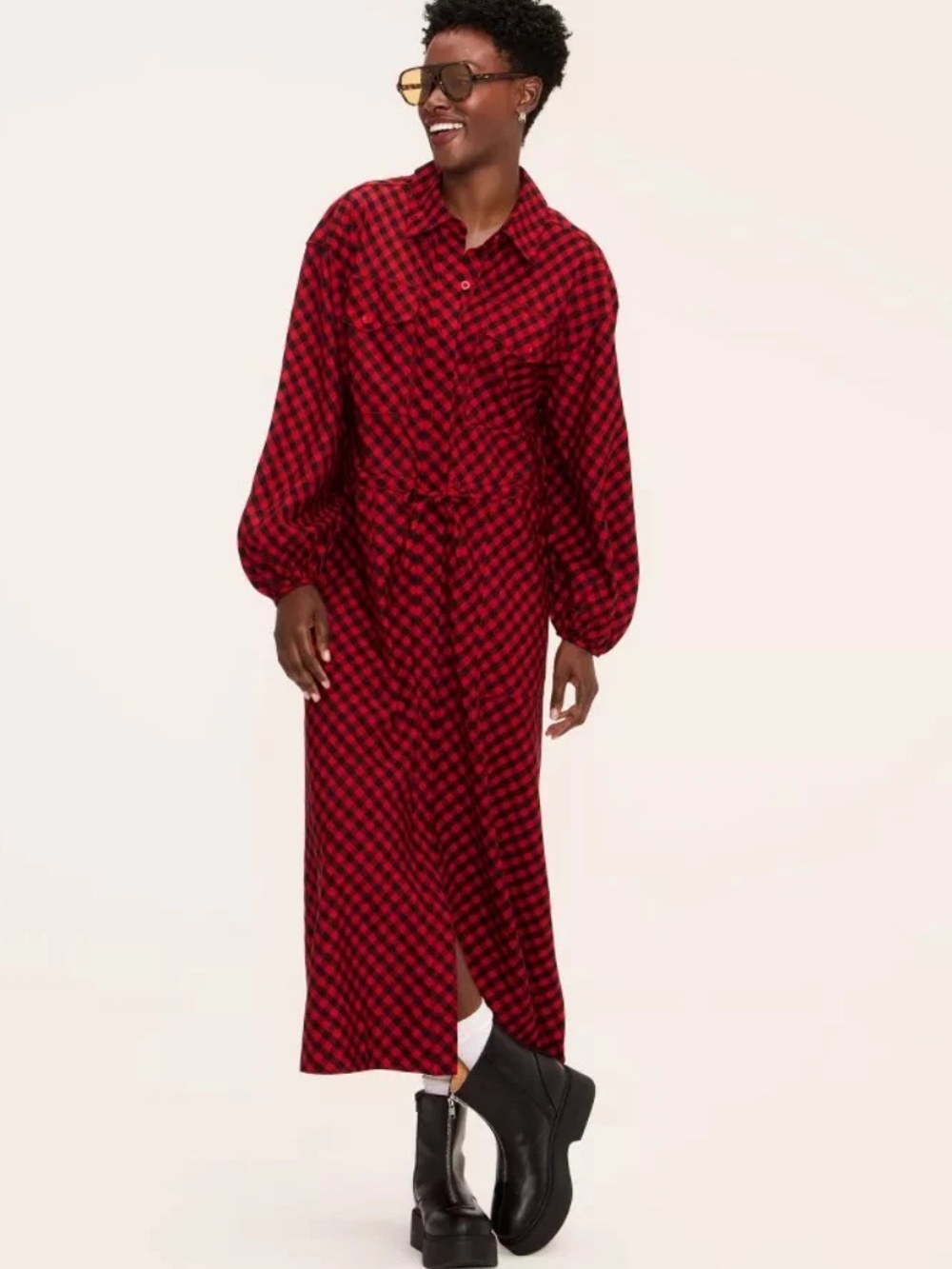 Woolrich Red and Black Plaid Maxi Shirt Dress